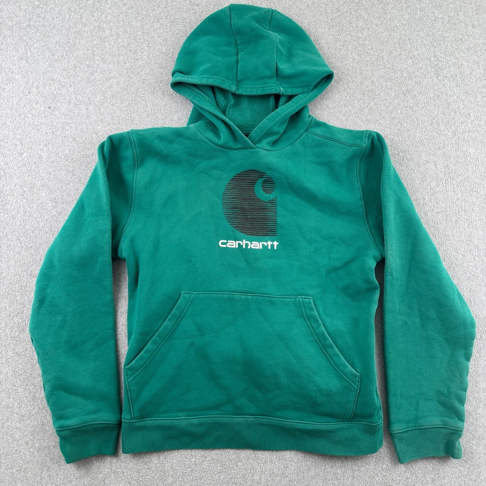 Carhartt Hoodie Boys XL 18-20 Green TS6348-B Graphic Logo Fleece Pullover Pocket